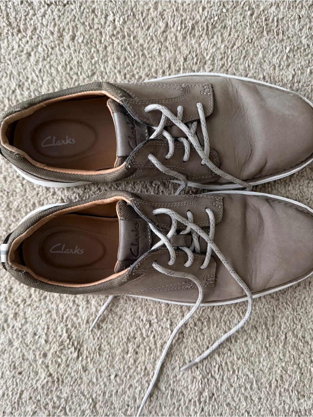 Clarks Men's Taupe Suede Lace-Up Sneakers with White Soles
